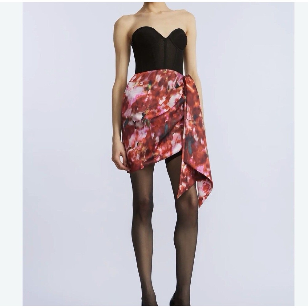 BCBGMAXAZRIA Women's Printed Bustier Minidress - Black washed floral chilli Sz12